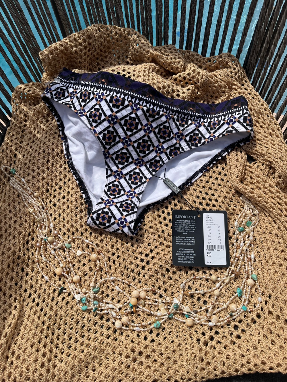 Printed Bikini Bottoms in Navy & White - Classic Geometric Swimwear